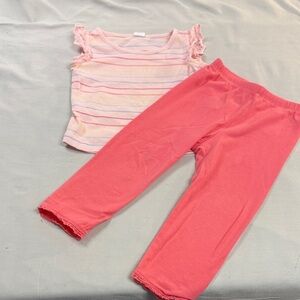 GAP - 18-24M - 2 piece Toddler Set - Short Sleeve Striped Top and Pink Pants Set